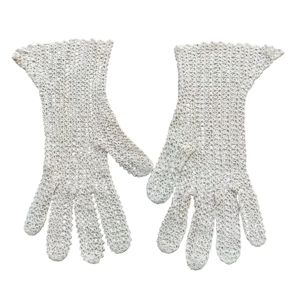 Vintage Hand Made Crochet Cotton Gloves Ladies Daytime Formal Church Wedding OS